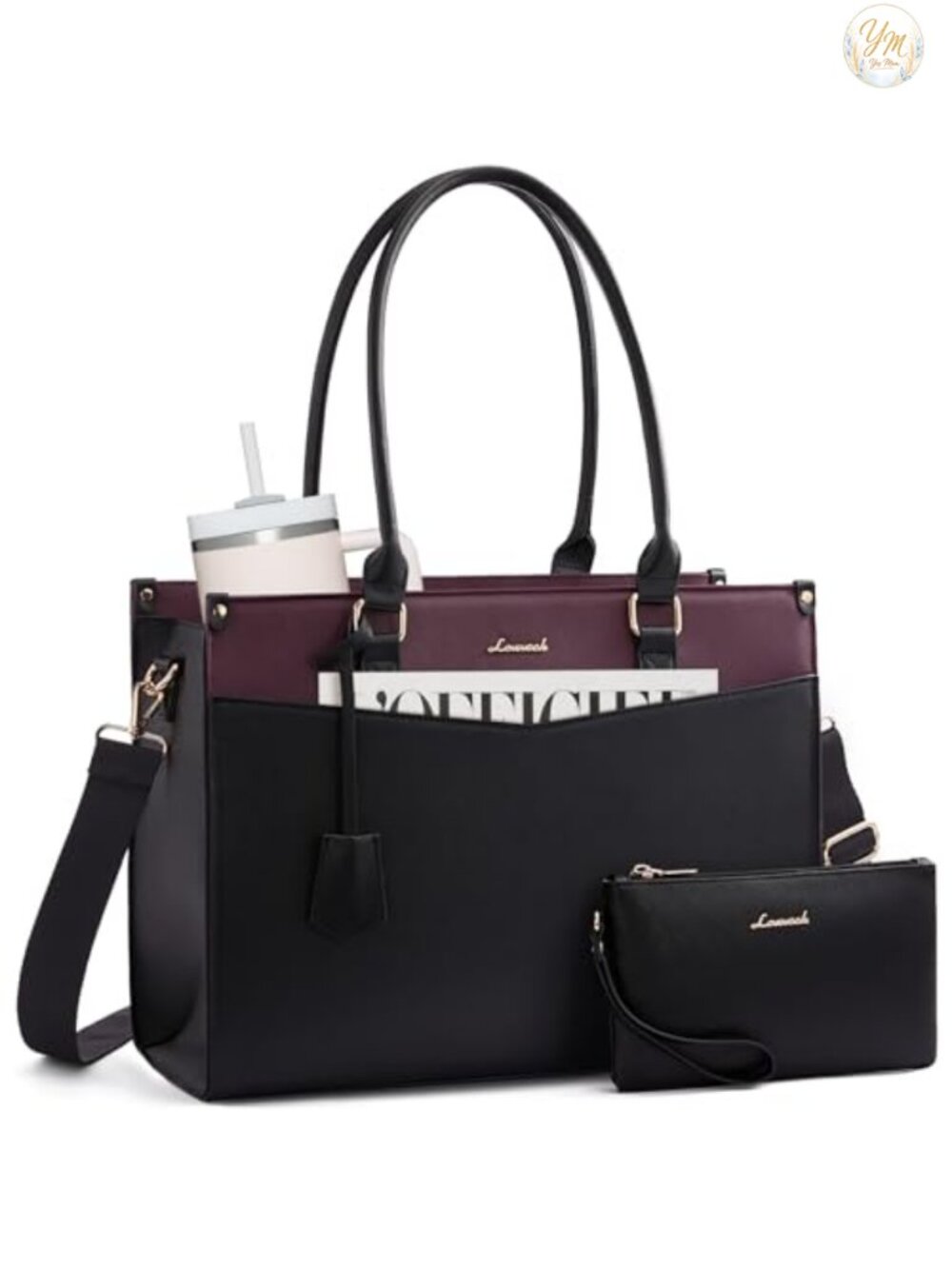 Waterproof Laptop Tote Bag for Women 15.6 inch Work Purse with Removable Clutch